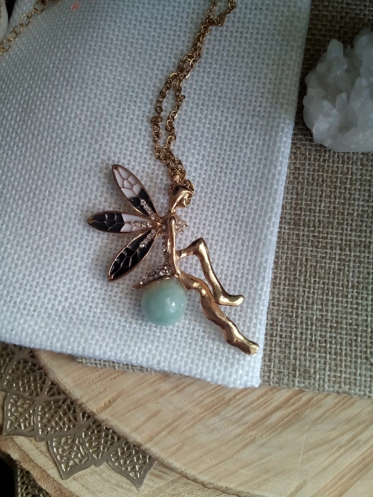 Golden fairy necklace with wings and blue turquoise amazonite stone 🩵. – photo 3